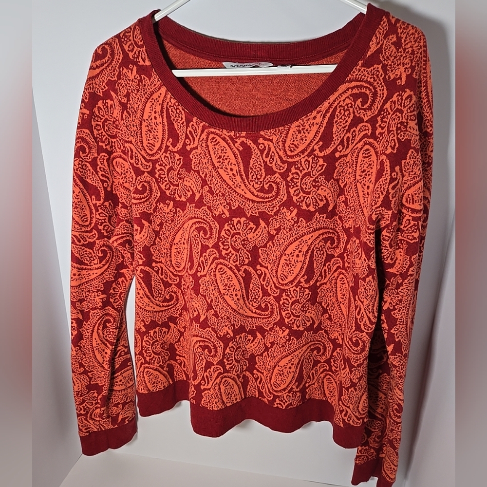 Isaac Mizrahi Live Womens Sweater L Red Paisley Tight Knit Colorful Boho